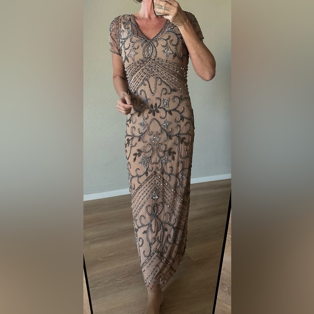 Pisarro Nights Beaded Mesh Maxi Dress - Rose - Picture 2 of 10